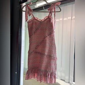 Storia Pink Floral Smocked Tie-Shoulder Mini Dress
